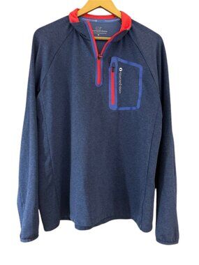 Vineyard Vines Performance 1/4 Zip Pullover Blue Heather Red Trim